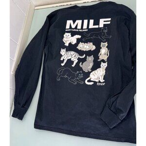 Cat T Shirt "Man I Love Felines"Tee Mens Large L Long Sleeve Black 100% Cotton